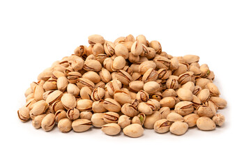 Tasty pistachios isolated on a white background.