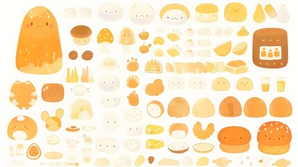 Charming Cartoon Collection of Whimsical Watercolor Objects on White Background with Margins