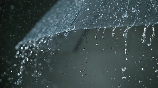 Rain Drops on Transparent Umbrella , Super Slow Motion Filmed on High Speed Cinematic Camera at 1000 fps
