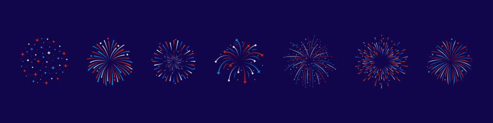 Fireworks set. Vector firework sign isolated with stars and sparks. Firework exlposions in the sky.