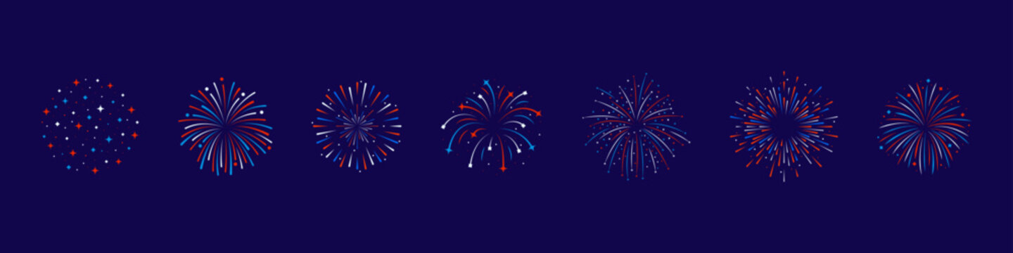 Fireworks set. Vector firework sign isolated with stars and sparks. Firework exlposions in the sky.