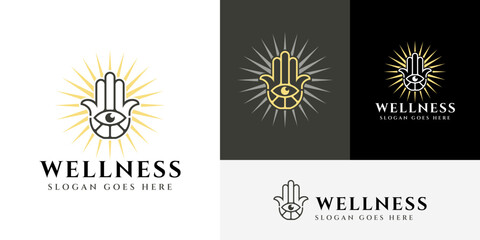 Mudra Hand Yoga Meditation Wellness Eye Vision Logo Design Branding Template