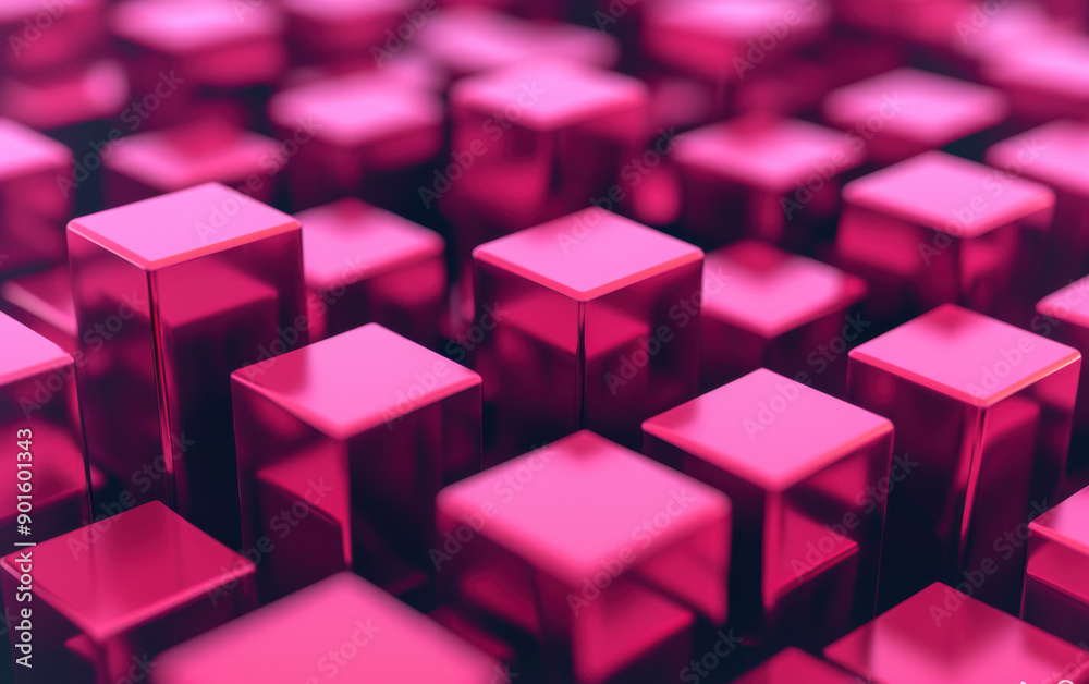 Poster abstract image of glossy red cubes creating a geometric pattern with a modern, futuristic feel. perf