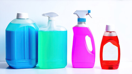 Cleaning products on white background