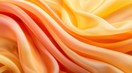Fototapeta premium Close-up of smooth, flowing orange and yellow silk fabric textures, showcasing vibrant colors and exquisite detail, perfect for design and backgrounds.