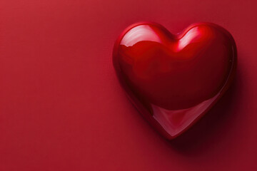 Obraz premium A shiny red heart-shaped object on a plain red background. Perfect image symbolizing love, romance, affection, and Valentine's Day themes.
