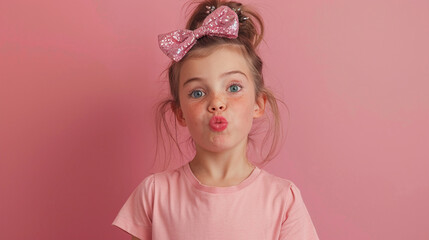 Fototapeta premium A girl with a glittery bow blowing a kiss