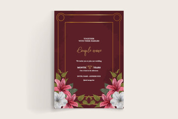 WEDDING INVITATION FRAME WITH FLOWER DECORATIONS WITH FRESH LEAVES