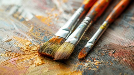 Obraz premium Artist Paintbrushes on Canvas with Oil Paints