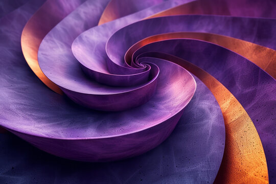 Minimalist scene of a series of concentric shapes, merging shades of purple and copper into a striking visual composition,