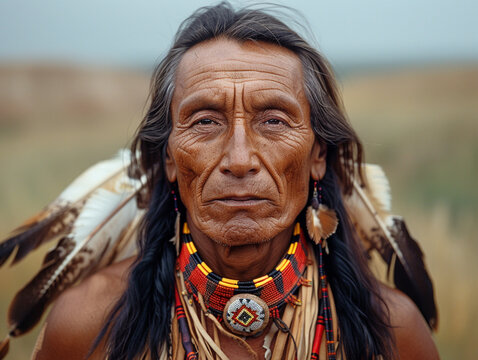 Typical Indian from the Wild West with traditional clothing, ai generated