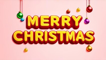 3D text " merry Christmas " made of festive Christmas balls on a light background, in vibrant colors, with simple shapes, in a flat design, as digital art