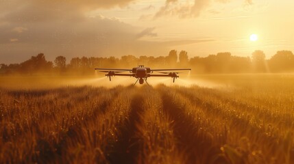 AI-Powered Precision Agriculture: Drone Spraying Crops with Advanced Technology. Innovative Aerial Application System Optimizes Resource Usage, Intelligent Data Analysis, Automated Farming Techniques.