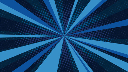 Pop art comic on blue background vector. Abstract design with line and dot halftone. Illustration design for cartoon, animation, website, social media.