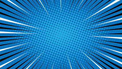 Pop art comic on blue background vector. Abstract design with line and dot halftone. Illustration design for cartoon, animation, website, social media.