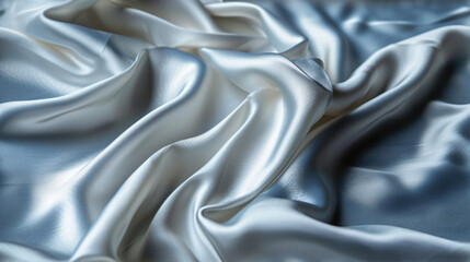 Fototapeta premium Texture of draped fabric of silver color. Beautiful emerald grey soft silk fabric. Design for texture, background, wallpaper.