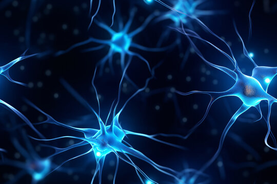 Seamless pattern of active neural brain cells, neurons. Scientific design, biology, news in the world of science, human body