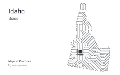 Idaho Map with a capital of Boise Shown in a Microchip Pattern. E-government. United States vector maps. Microchip Series	