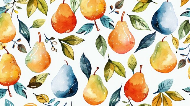 Pear seamless watercolor pattern with colorful background, seamless, watercolor, design, pear