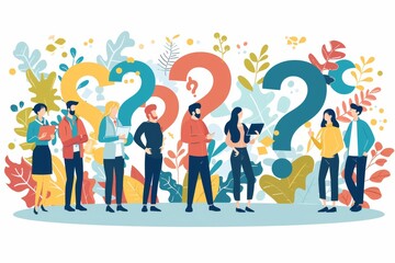 With generative AI, this animated graphic features people asking for help. They are punctuated with many question marks.