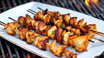 appetizing shish kebab is fried on the grill
