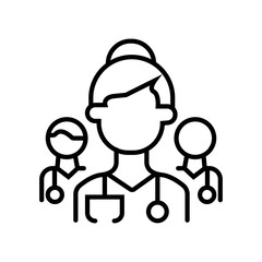 single continuous line drawing of doctors team. a group of young male and female doctors pose standing together.