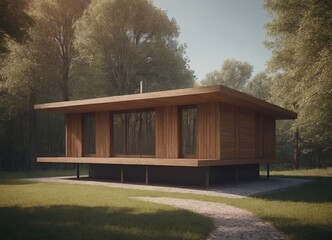 Charming Wooden House Set in a Beautiful Autumn Forest Landscape Perfect for Quiet Retreats