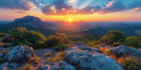 Naklejka premium Stunning Sunset Over Mountains