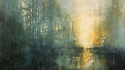 Fototapeta premium Golden Hour Forest: A Serene Abstract Landscape