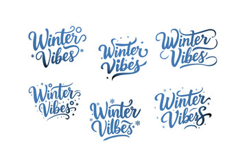 Vector lettering illustration of 'Winter Vibes' for Happy holidays greeting card. Lettering celebration logo design set. Calligraphic poster on white background.