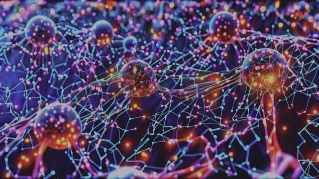 Animation of a Neural Network in , and illustrative. Concept: Chat bots, AI, Deep Learning, Machine Learning, and Large Language Models.