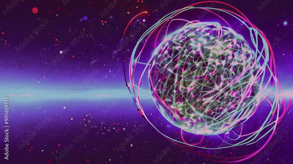 Poster digital ai background with particles. abstract frame ball. geometric sphere. rendering. futuristic c