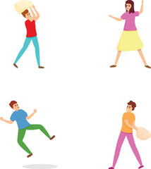 Hyperactive person icons set cartoon vector. Guy and girl with adhd syndrome. Behavior problem, psychology concept