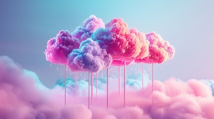 Explore the whimsical world of data storage with surreal imagery of cloud servers shaped like mythical creatures.
