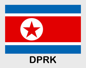 DPRK national flag. Banner, state symbol, flagpole.