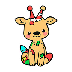 a cute giraffe in holiday playing with Christmas decoration 202