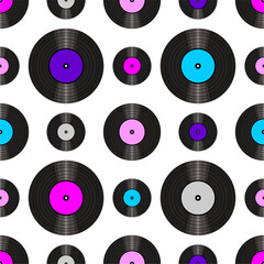 Seamless pattern print background with vinyl record disks vector illustration music  wallpaper decorative artistic texture 