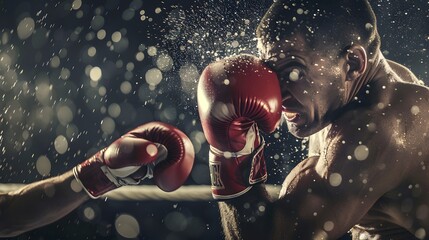 Boxing Punch: A boxer delivering a powerful punch, gloves in motion and opponent dodging.
