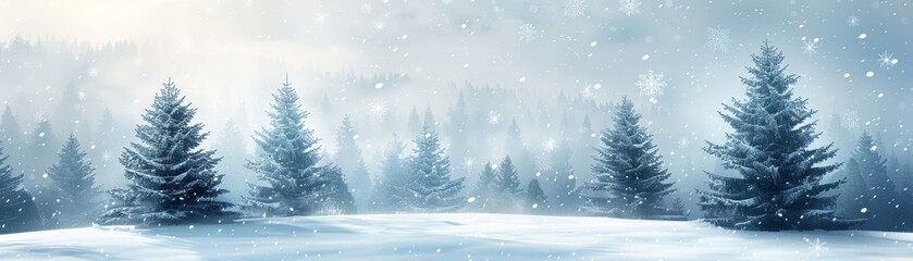 Obraz premium Tranquil Snowfall - Minimalistic Winter Scene Digital Art on White Background