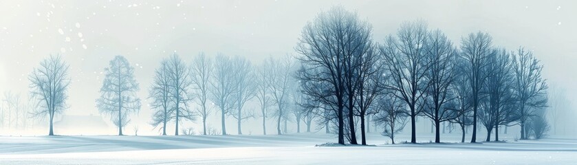 Fototapeta premium Minimalistic Winter Serenity - Modern Digital Art of Bare Trees with Snow Dusting