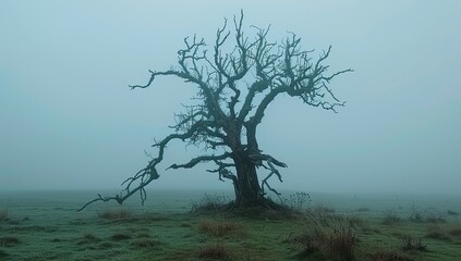 Obraz premium Foggy Landscape with Bare Tree