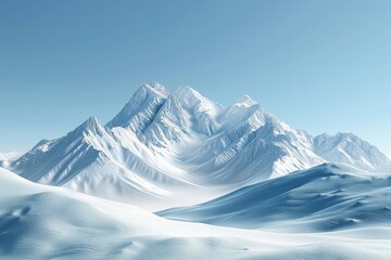 Obraz premium Minimalist Winter Wonderland: Snow-Covered Mountains under Clear Blue Sky - Contemporary 3D Model Design