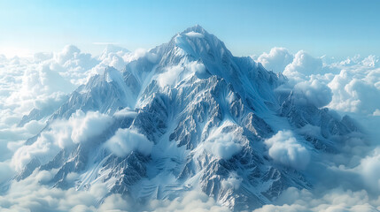 Fototapeta premium Majestic Peaks Above the Clouds: A snow-capped mountain pierces a sea of clouds, bathed in ethereal light. 