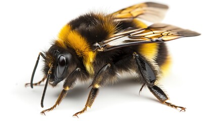one single bumblebee on white background