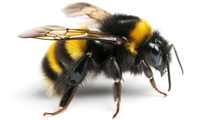 one single bumblebee on white background