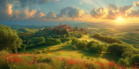 Naklejka premium Tuscan Hills Sunset