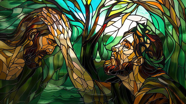 Jesus Being Baptized by John in the Jordan River, stained glass