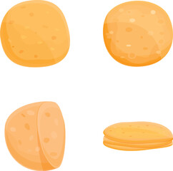 Wheat pita icons set cartoon vector. Ingredient for cook tortilla and burrito. Food concept