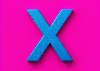Obraz premium Vibrant pink background contrasts with a bold, bright blue letter X, creating a fun and playful visual combination perfect for graphic design and creative projects.