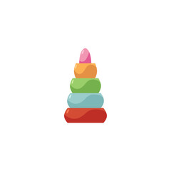 Montessori children's toy. Pyramid of wooden multi-colored rings.
